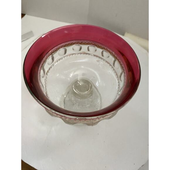 VTG Indiana Glass Kings Crown Thumbprint Ruby Flash Footed Compote Candy Dish - Picture 9 of 15